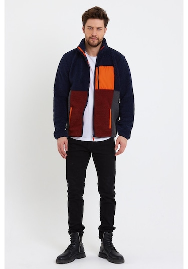 Erkek Dik Yaka Parçalı Polar Ceket Lacivert