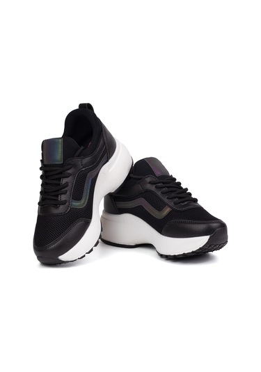 Kız Çocuk Siyah Beyaz Fileli Rahat Günlük Sneaker Nefes Alan Spor Ayakkabı Siyah - Beyaz
