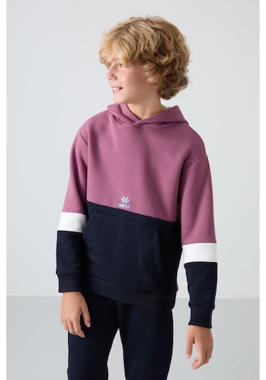 Tommy Life Soft Vişne-lacivert Pamuklu Kalın İçi Tüylü Yumuşak Dokulu Standart Fit Nakışlı Erkek Çocuk Eşofman Kırmızı - Lacivert