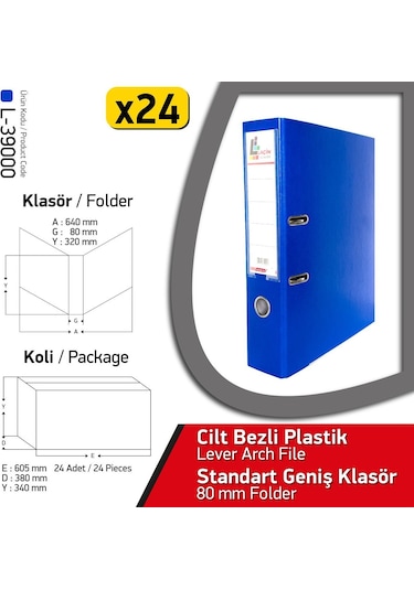 Laçin Klasör Mavi Geniş 24 Adet 1 Koli