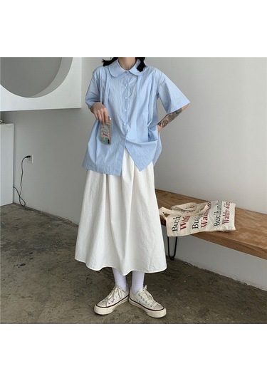 Sones Yüksek Bel Drape Etek Bol Ve İnce Orta Uzunlukta A Kesim Etek Beyaz