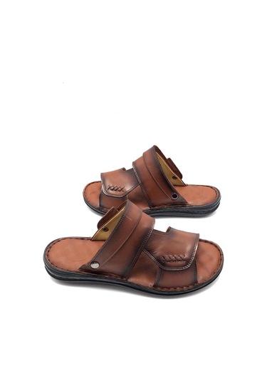 Derilax Hakiki Deri Hafif Tam Ortopedik Masajlı Taba Erkek Terlik Taba