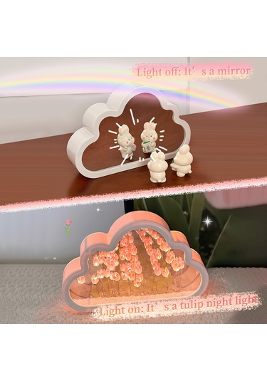 Yunboo Yetişkin Ve Çocuk Odaları İçin Bulut Şekilli Tülipan Yansımalı Gece Lambası - Pembe, Sarı, Mor Seçenekleriyle 4 Saat Süreyle Aydınlatma Pembe