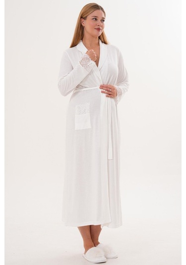 Mecit 6332 Ekru Sabahlık Gecelik Pijama Hamile Lohusa Set