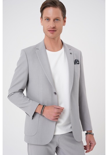Comfort Fit Mono Yaka Torba Cep Casual Gri Ceket C 708 Gri