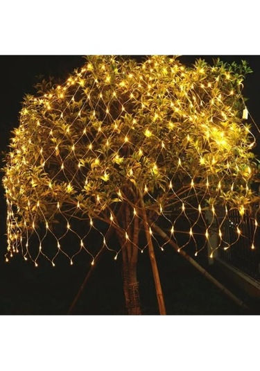 Ağ Perde Led Sarı Işık 3x3 Fişli Eklenebilir Dış Mekan Aydınlatma Sarı