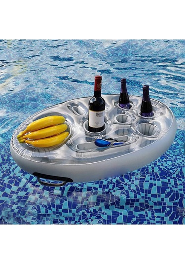 Mufunye Mavi Pvc Sulu Buz Barı - İçki Rafı, Partiler İçin Taşınabilir Balonlu Servis Tabağı, Çoklu Bardak Tutucu