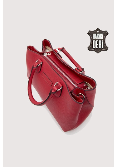 Hakiki Deri Kırmızı Kadın Kol Çantası Uzun Askılı Smr7666 Kırmızı