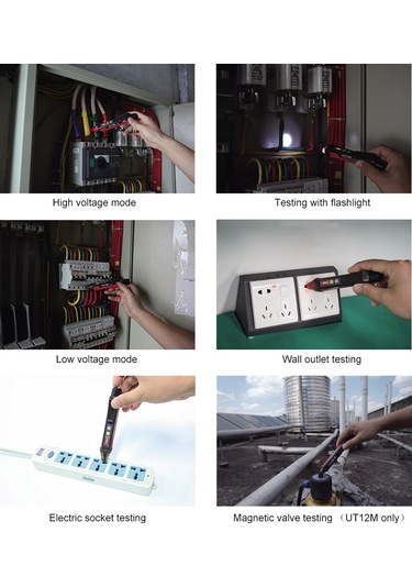 Dofolink Unı-t Ut12e Akıllı Voltaj Tespit Cihazı - 24v-1000v Ac, Akışkan/neutral Tespiti, Sesli/ışık Alarmı, Titreşim Modu, Fener, Ip67, Pil Yok Siyah