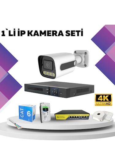 1'li Güvenlik Ip Kamera Seti - 4mp Dış Mekan Kamera, 3.6mm Lens,