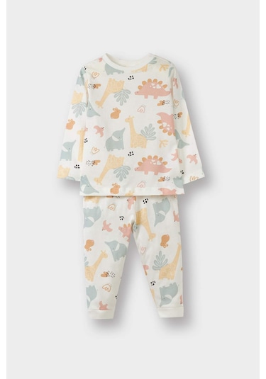 Defacto Kız Bebek Pijama Takımı Dinozor Baskılı Uzun Kollu Penye Üst Uzun Alt E9480a525aupn344 Pembe
