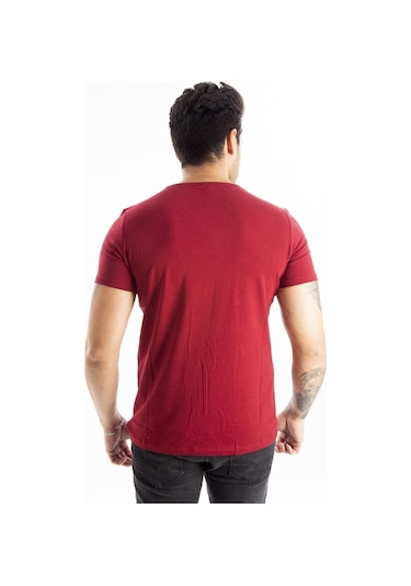 Deepsea Bordo Erkek Dar Kesim Basic Tişört 1801131-Bordo