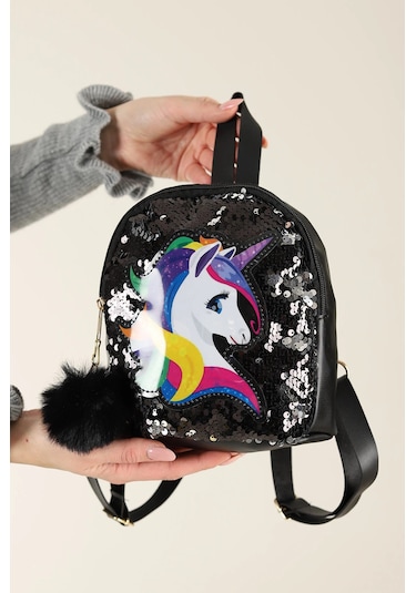 Daj Company Işıklı Pullu Unicorn Figürlü Renkli Kız Çocuk Sırt Çantası Mor