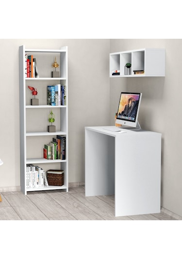 Tanmob Çalışma Masası Raflı Kitaplıklı Beyaz - Clm0301