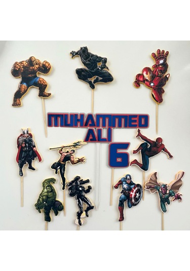 Avengers Temalı Erkek Çocuk Doğum Günü İsme Özel 3d Çubuklu Pasta Süsü Seti Çocuk