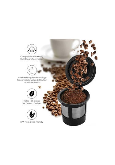 Ximistore9 Keurig K Makinaları İçin Yeniden Kullanılabilir Kahve Filtresi, 6 Adet Paket + Kaşık, Paslanmaz Çelik Ağızlı Kapağıyla Siyah