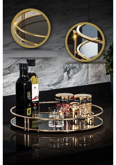 Bino Servis Sunum Ikramlık Gold Büyük Lüks Organizer Sofra Tepsi