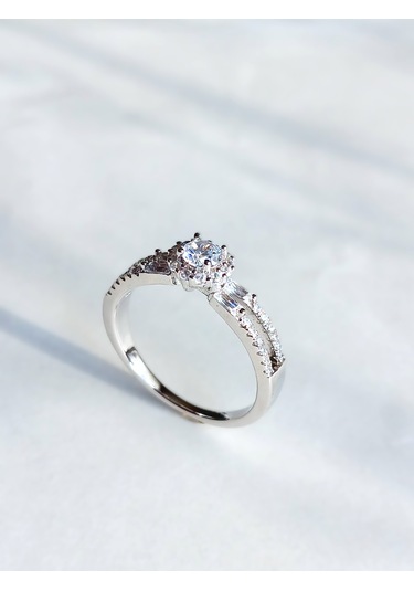 Gümüş Özel Oval Tek Taş Yarım Turlu Tasarım Kadın Yüzük