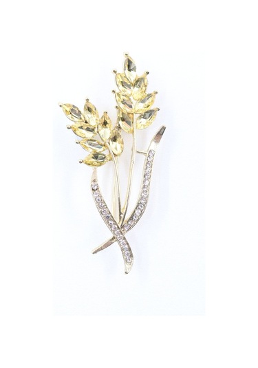 Gold Buğday Başağı Broş. Pırlanta Taşlı Buğday Başaklı Yaka İğnesi Erkek Kadın Broş. Çok Renkli