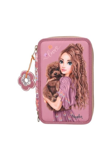 Top Model 3 Katlı Kalem Kutusu - Çiçek Desenli Çok Renkli