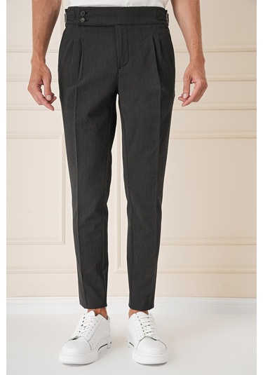 Yandan Tokalı Çift Pileli Esnek Pamuk Siyah Pantolon P 1160 Siyah