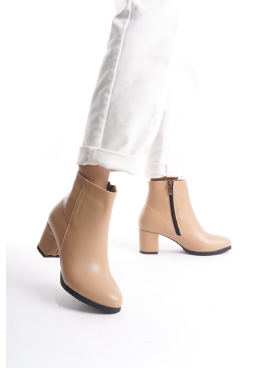 Kadın Liva Düz Topuklu Kısa Bot Nude Cilt