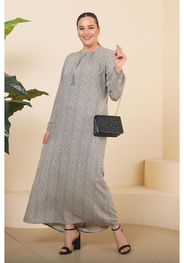 Kadin Buyuk Beden Çıtır Desen Uzun Anne Günlük Elbise 001