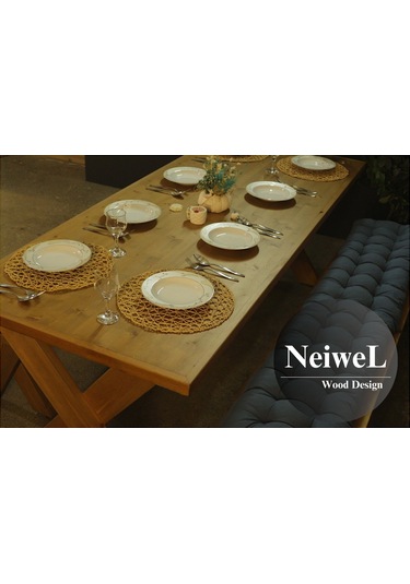 Neiwel Rane Doğal Ahşap Banklı Mutfak Ve Yemek Masası Takımı-80-140 Takım Açık Ceviz