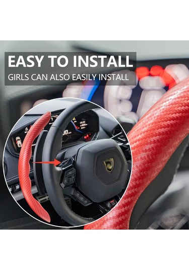 Yifomall Evrensel 15 İnç Karbon Fiber Direksiyon Kılıfı - Kaymayı Önleyen Ve Kolay Takılır Kırmızı Kırmızı