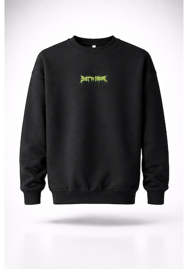 Dark Line %100 Pamuk Unisex Siyah Oversize Sweatshir Buıld To Endure Siyah