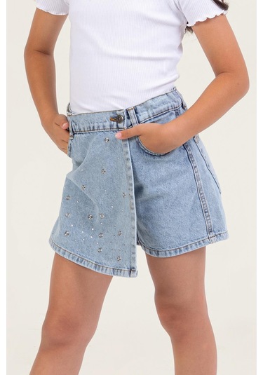 Kız Çocuk Mavi Kot Şort Etek -0708 Mavi
