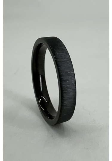 4mm Mat Fırçalanmış Düz Kadın Erkek Çelik Yüzük Alyans Cl45 Siyah