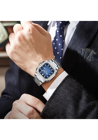 Novahub Poedagar Lüks Kare Erkek Kol Saati Su Geçirmez Işıklı Tarih Hafta Erkek Saati Paslanmaz Çelik Günlük Moda Kuvars Erkek Kol Saatleri Siyah Siyah