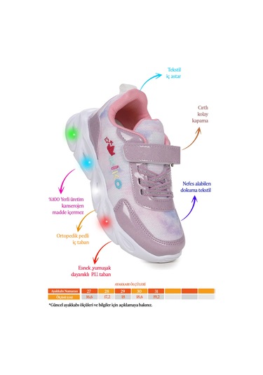 Kiko Kids Teno Cırtlı Işıklı Kız Çocuk Spor Ayakkabı Lila Lila