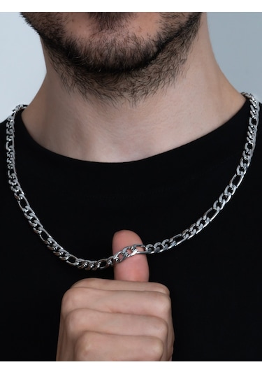 Figaro Erkek Paslanmaz Çelik Kolye Zincir Kalın 8Mm Eck19K (417464403) Beyaz