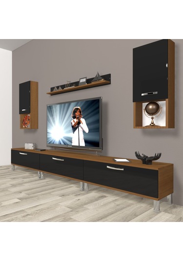 Decoraktiv Eko 270da Slm Krom Ayaklı Tv Ünitesi Tv Sehpası Ceviz - Siyah