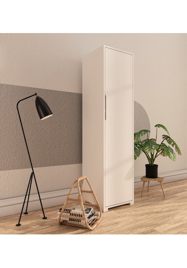 Flora 1 Kapaklı 5 Raflı Gardırop Beyaz Elbise Dolabı