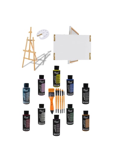Ayaklı Şövale+50x70 Tuval10'lu Rich Akrilik120 Cc+6'lı Fırça Set