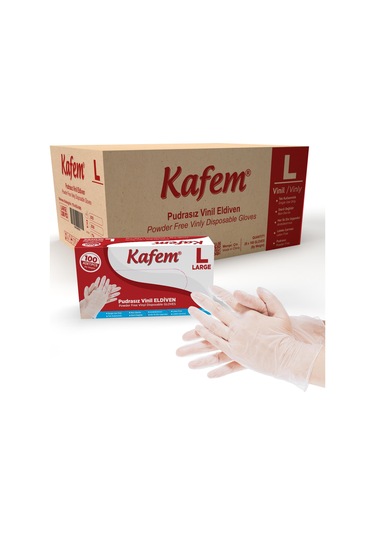Kafem Beyaz Vinil Eldiveni Pudrasız L 100 Adet X 20 Paket Koli