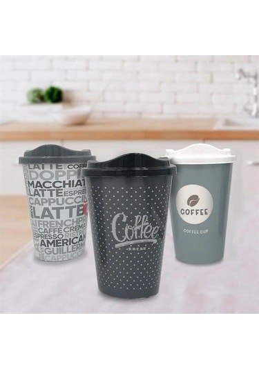 Buffer 3 Adet Kahve Bardağı Seti Dekoratif Plastik Kahve Muhafaza Bardağı Çok Renkli