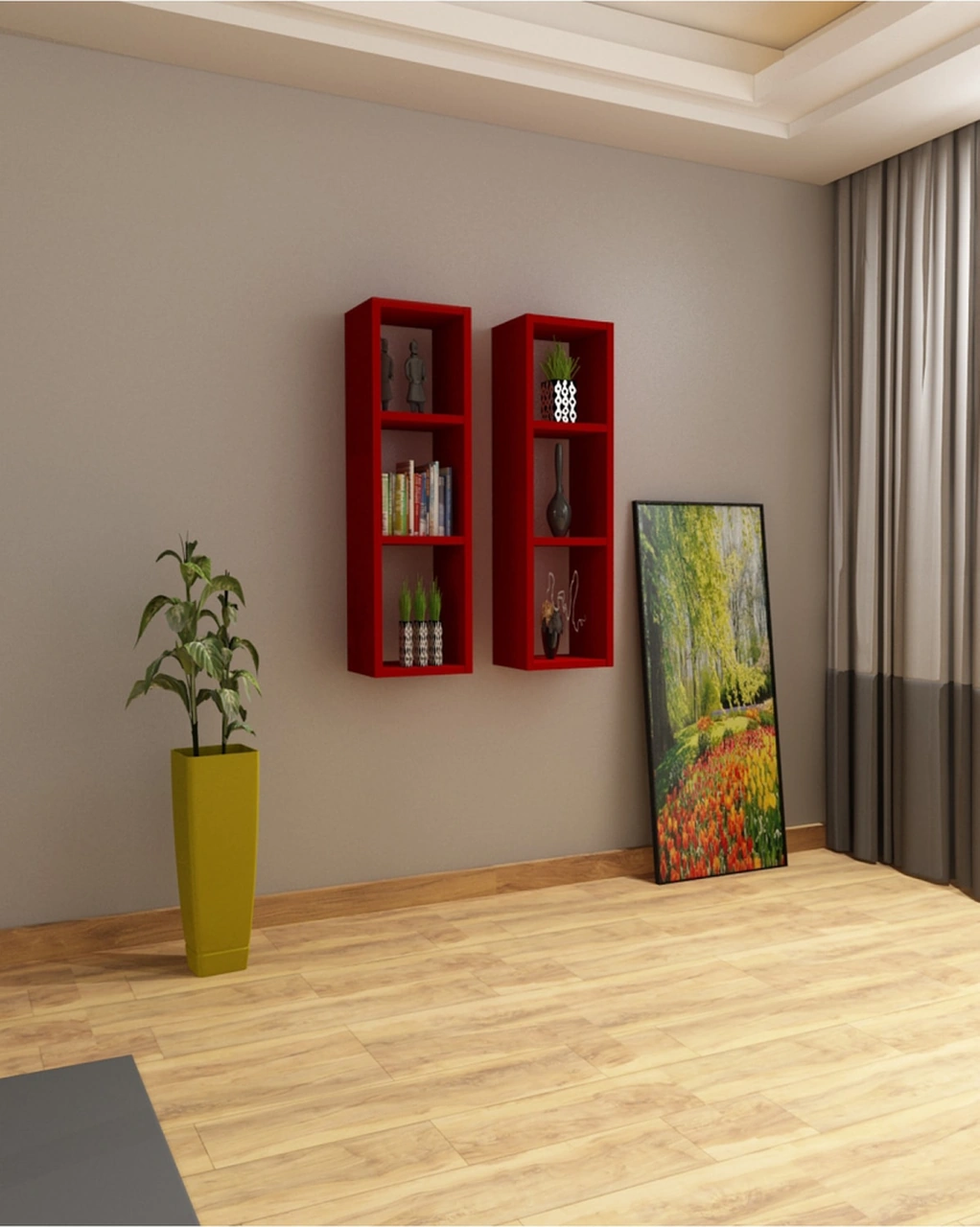 Kitaplık Kırmızı Duvar Rafı Takım Kırmızı Kitaplık Kırmızı Duvar Rafı Takım Kırmızı