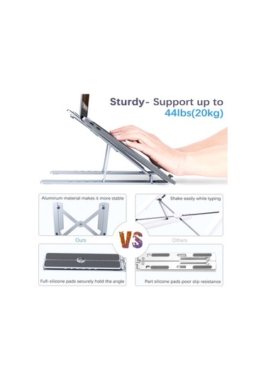 Pazly Portatif Dizüstü Bilgisayar Standı - Ayarlanabilir Alüminyum Stand - 8-17,3 İnç Uyumlu