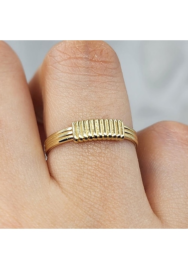 Halat Sarması Eşsiz Tasarım 14 Ayar Altın Yüzük-sarı