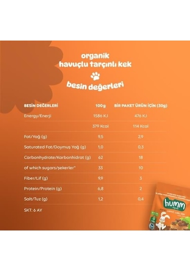 Humm Organik Havuçlu Tarçınlı Vegan Kek 30 G