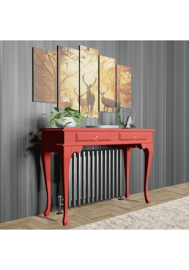 Roys Ahşap 100 Cm Kırmızı Çekmeceli Petek Üstü Yüksek Dresuar Kırmızı