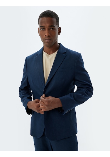 Koton Keten Karışımlı Blazer Ceket Slim Fit Mono Yaka Lacivert 4sam50052hw Lacivert
