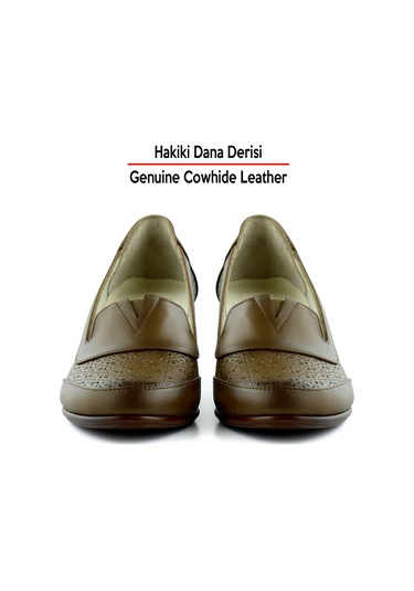 Erkan Saçmacı Madre Kahverengi Hakiki Dana Derisi Vintage Desenli Kalın Topuklu Günlük Klasik Ayakkabı Kahverengi