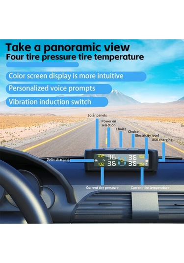 Boatshop1 Ynf Güneş Lastik Basınç İzleme Sistemi Siyah Dört Sensörlü Gerçek Zamanlı Basınç Sıcaklık Okuma
