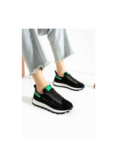 Bestello Bağcıklı Termo Taban Sneaker 331-uno12-13 Kadın Ayakkabı Sıyah Suet