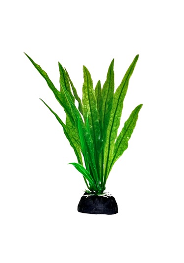 Plastik Yapay Akvaryum Bitkisi Dekoru 18 Cm - Geniş Yaprak Yeşil